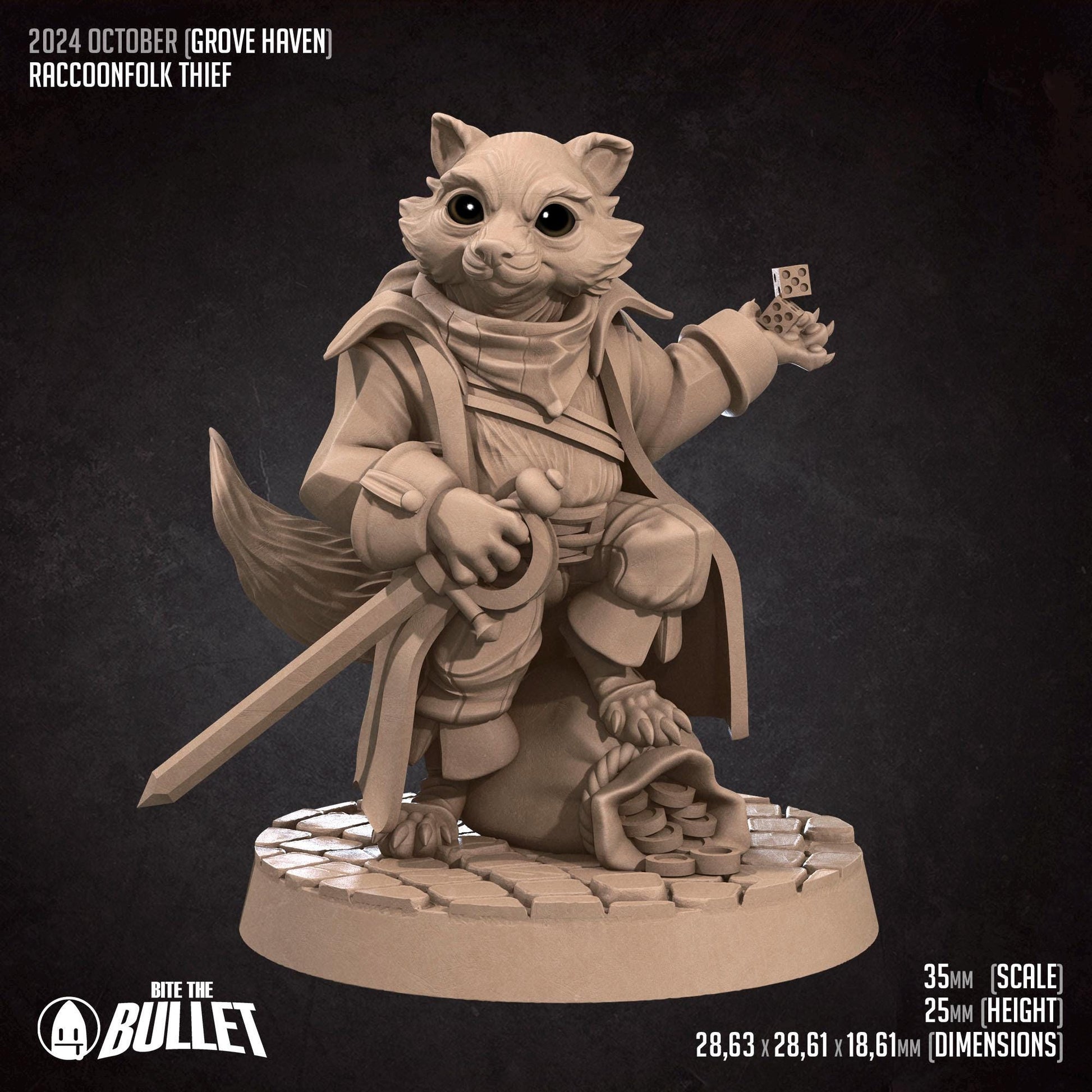 Raccoonfolk Thief | Bite the Bullet | Grove Haven | RESIN | Fantasy | DnD | RPG | Tabletop | Miniature | Animorphs Character Model