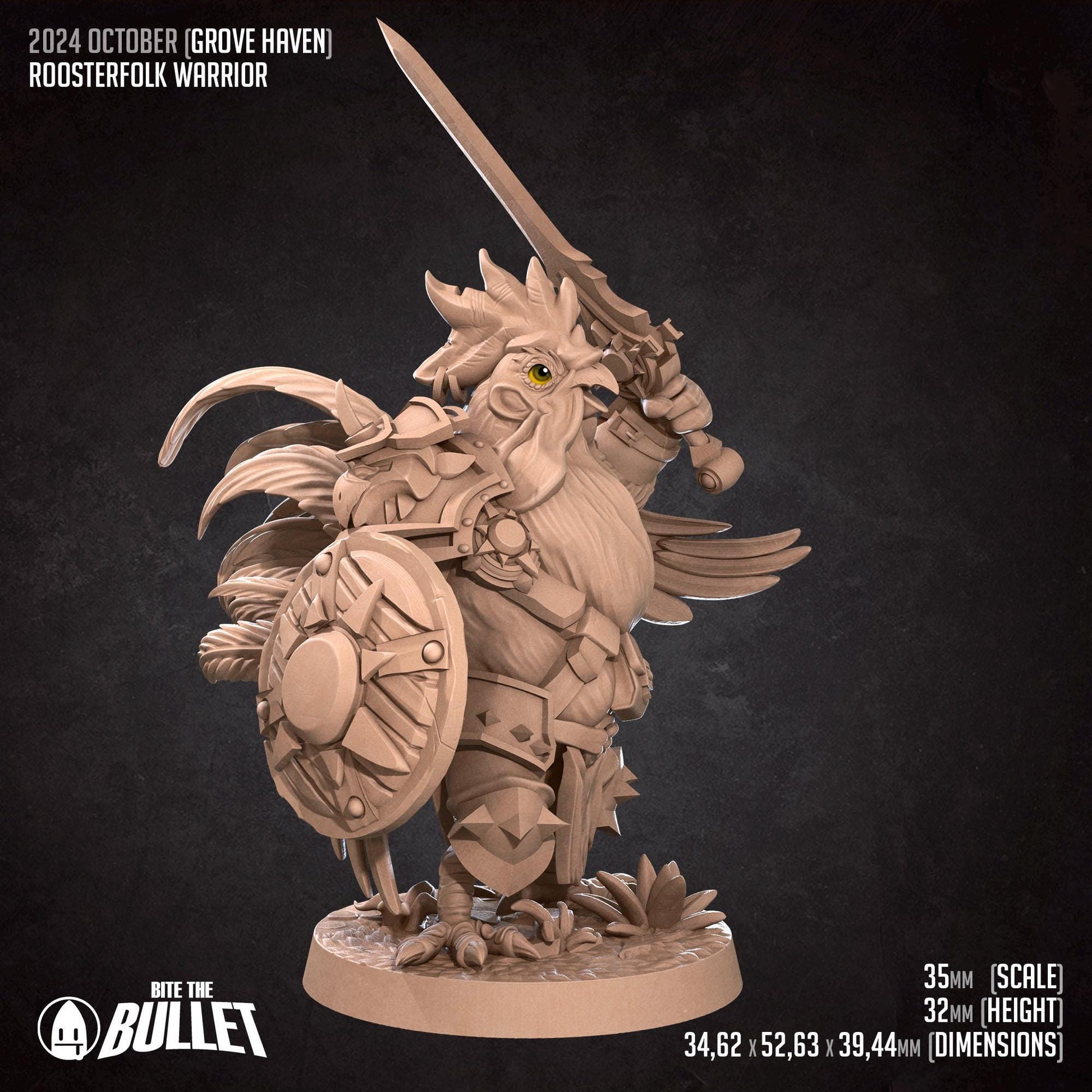 Roosterfolk Warrior | Bite the Bullet | Grove Haven | RESIN | Fantasy | DnD | RPG | Tabletop | Miniature | Animorphs Character Model