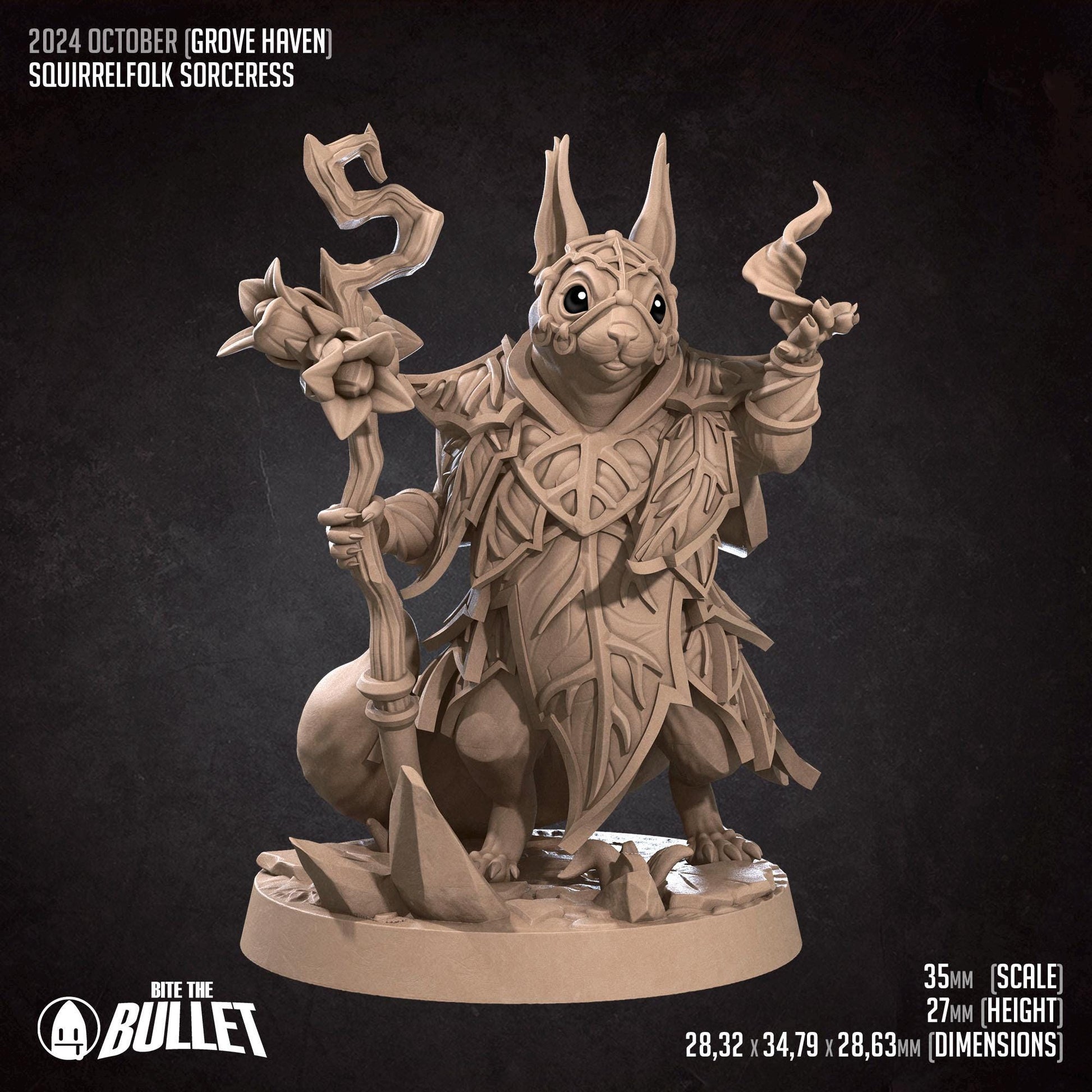 Squirrelfolk Sorceress | Bite the Bullet | Grove Haven | RESIN | Fantasy | DnD | RPG | Tabletop | Miniature | Animorphs Character Model