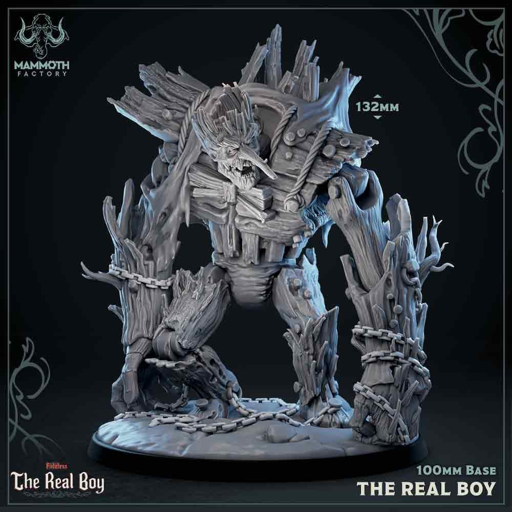 Detailed figurine labeled 'The Real Boy' by Mammoth Factory on a dark background