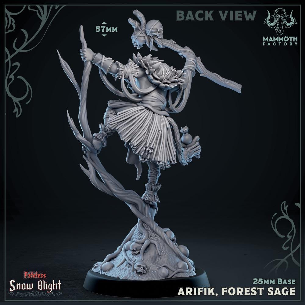 Arifik, Forest Sage | Mammoth Factory | Snow Blight | Fantasy | DnD | RPG | Tabletop | Gaming | Miniatures | Character Model