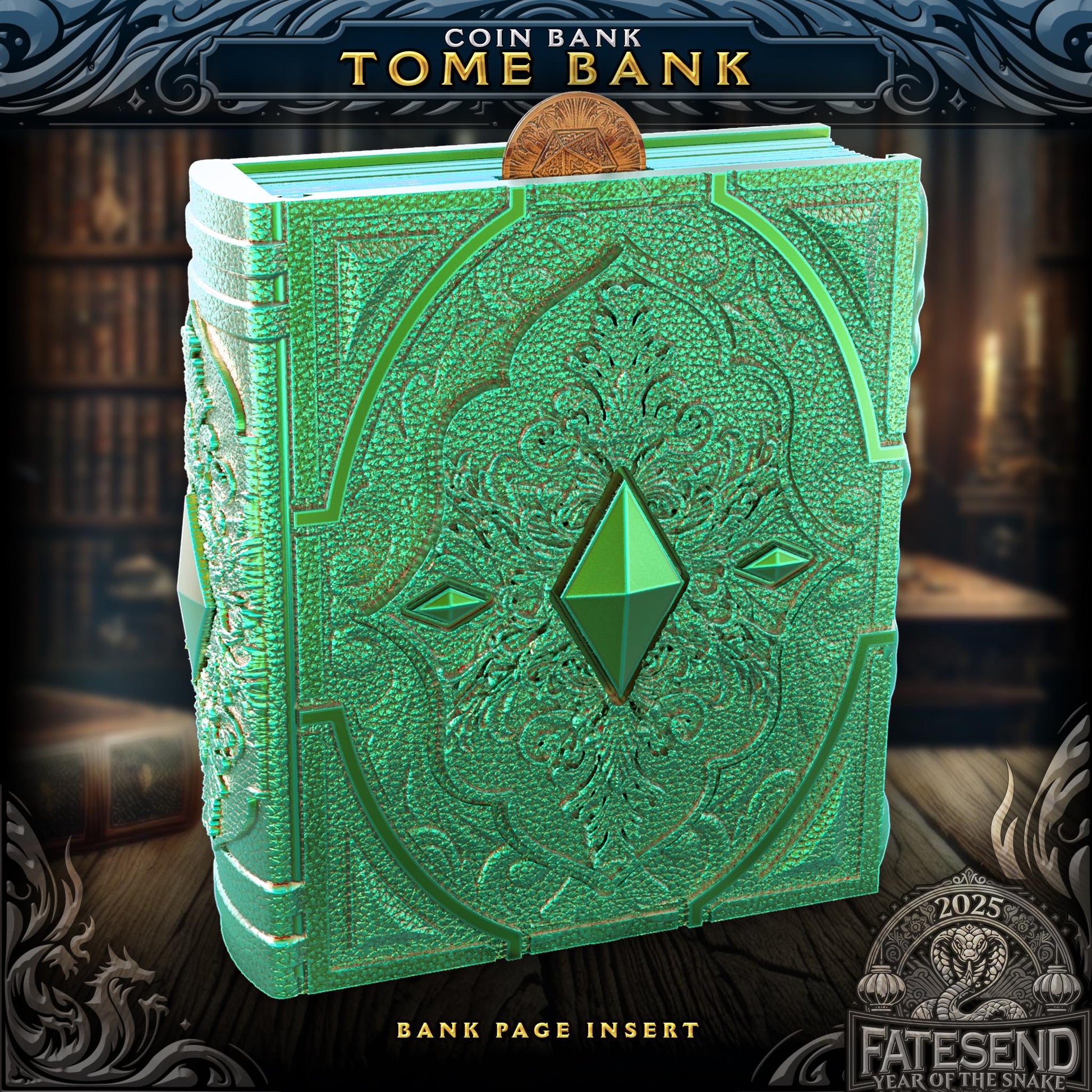 Ancient Tome - For Cards, Dice, and Minis OR Choose Coin Bank | Fates End | Fantasy | DnD | RPG | Roleplay Gaming | Gamer Gift