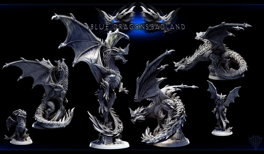 Adolescent Blue Dragon | Mini Monster Mayhem | Blue Dragon Badland | Fantasy | DnD | RPG | Tabletop | Gaming | Miniatures | Dragon