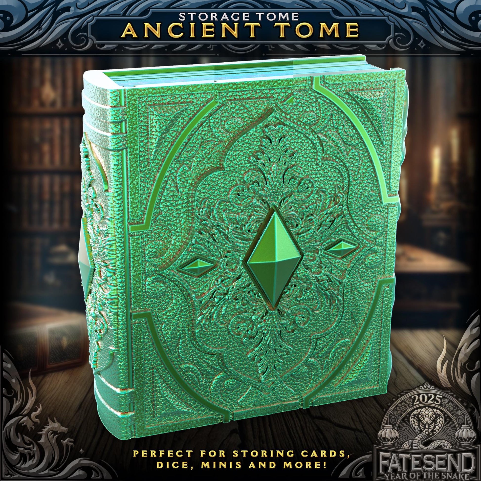 Ancient Tome - For Cards, Dice, and Minis OR Choose Coin Bank | Fates End | Fantasy | DnD | RPG | Roleplay Gaming | Gamer Gift