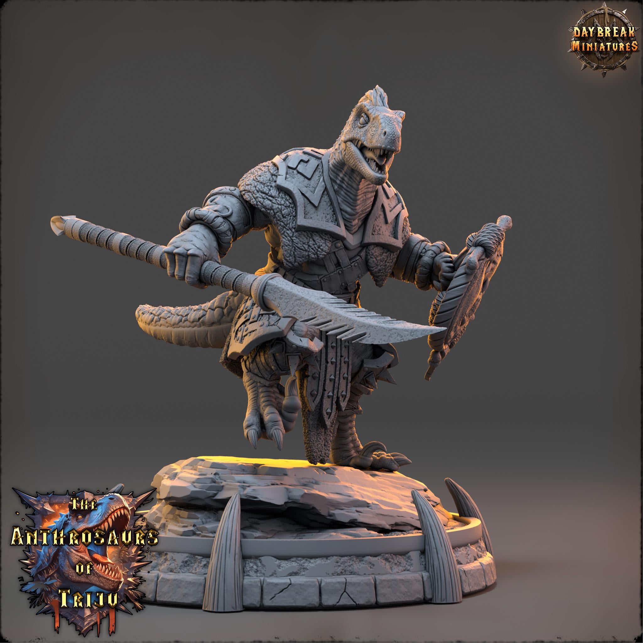 Rizza Gekko | Daybreak Miniatures | Anthrosaurs of Triju | RESIN| Fantasy | Horror| Wargaming | RPG | DnD | Gaming Miniature | Dinosaur