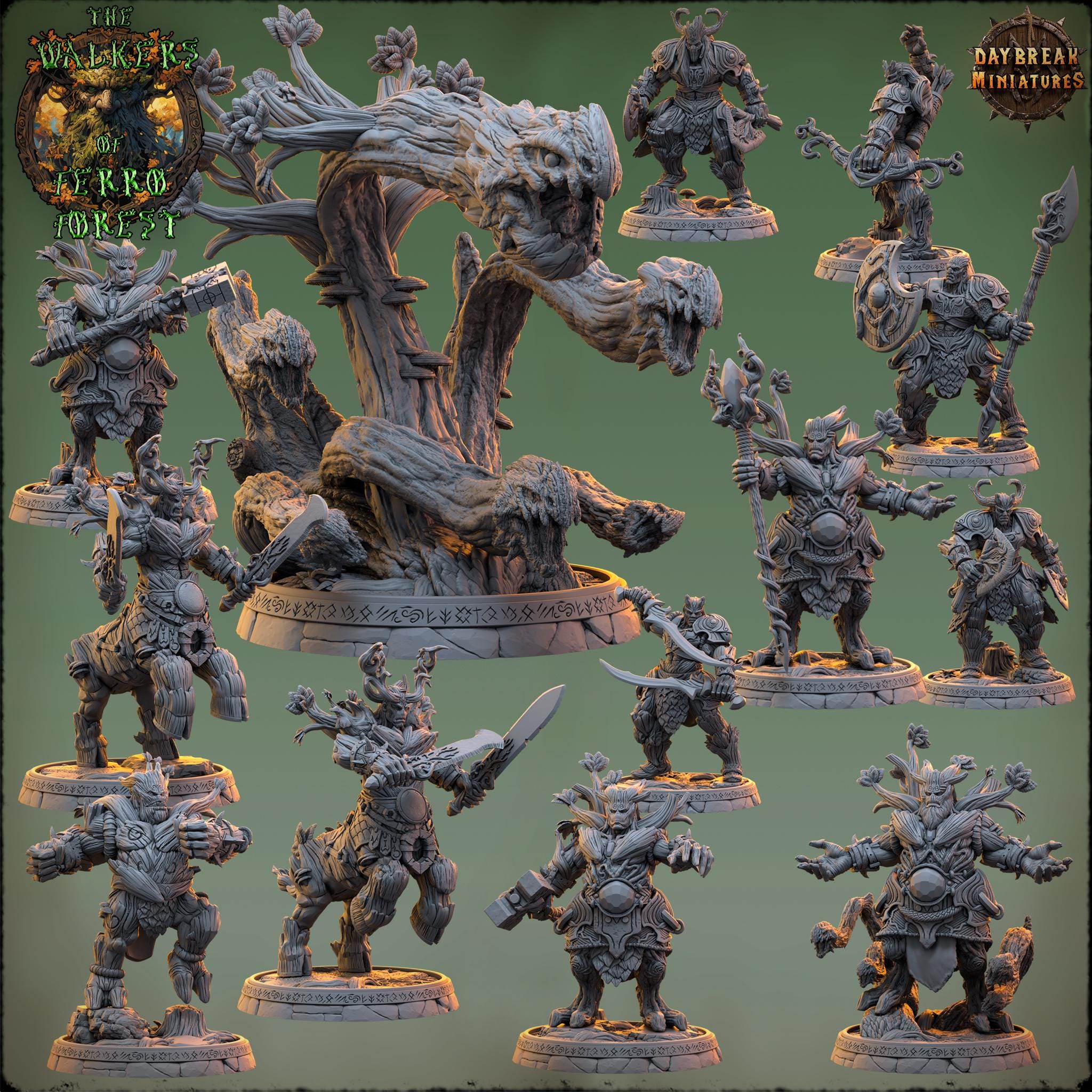 The Walkers of Ferro Forest Full Set | Daybreak Miniatures | Fey Creatures | RESIN | Fantasy | Wargaming | RPG | DnD | Gaming | Treant | Ent