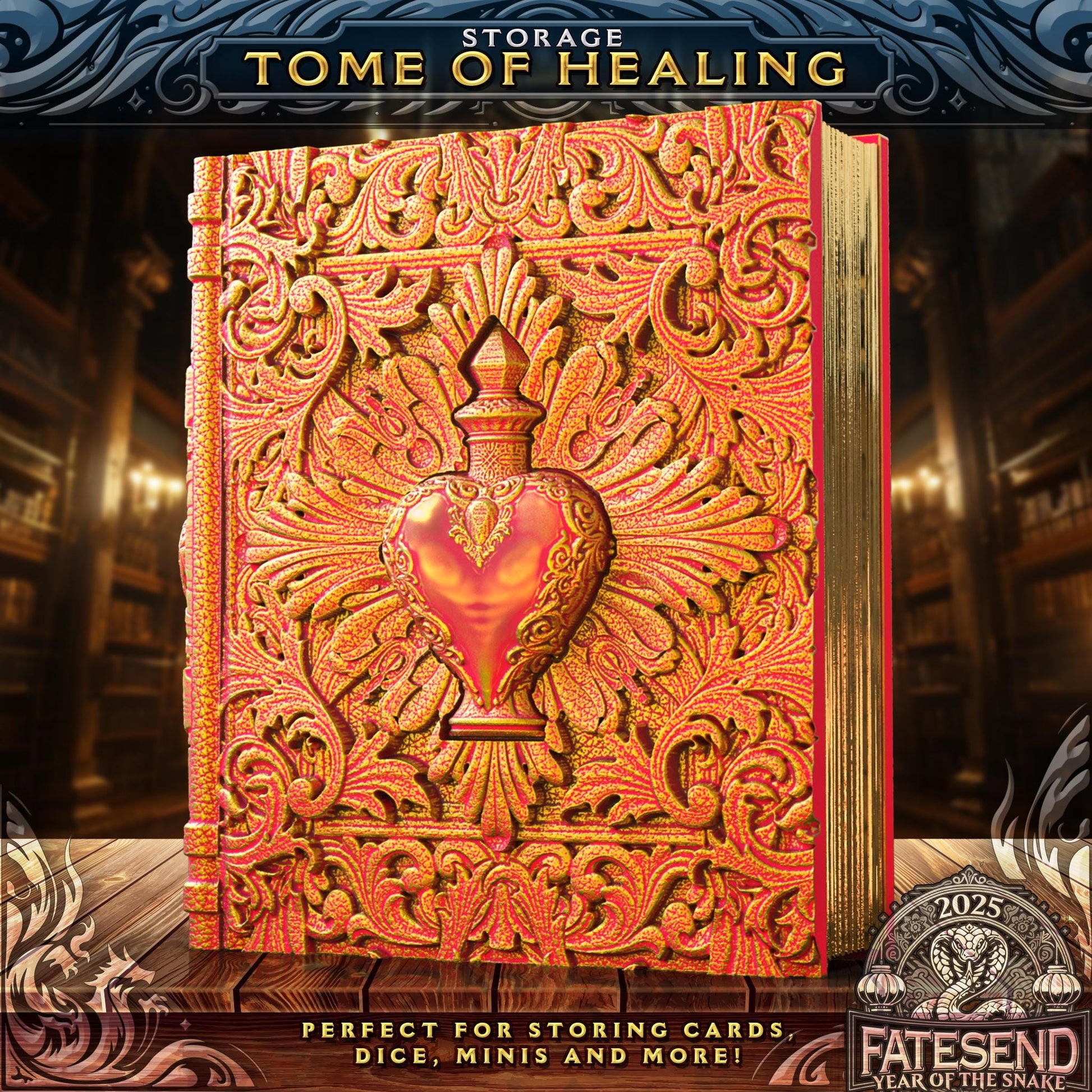 Tome of Healing - Perfect for cards, dice, and minis | Fates End | DnD | RPG | Roleplay Gaming | MTG Magic Card Box | Potion | Gamer Gift