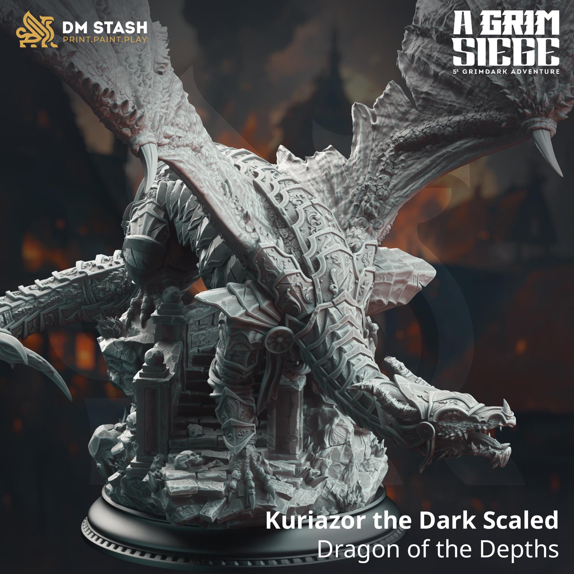 Kuriazor the Dark Scaled - Dragon of the Depths | DM Stash | A Grim Siege | RESIN | Fantasy | DnD | RPG | Tabletop | Gaming | Dragon