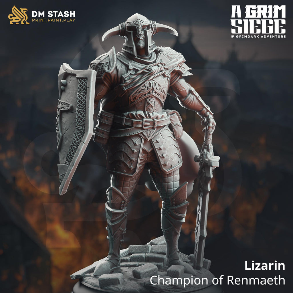 Lizarin - Champion of Renmaeth | DM Stash | A Grim Siege | Fantasy | DnD | RPG | Tabletop | Gaming | Miniature | Character Model