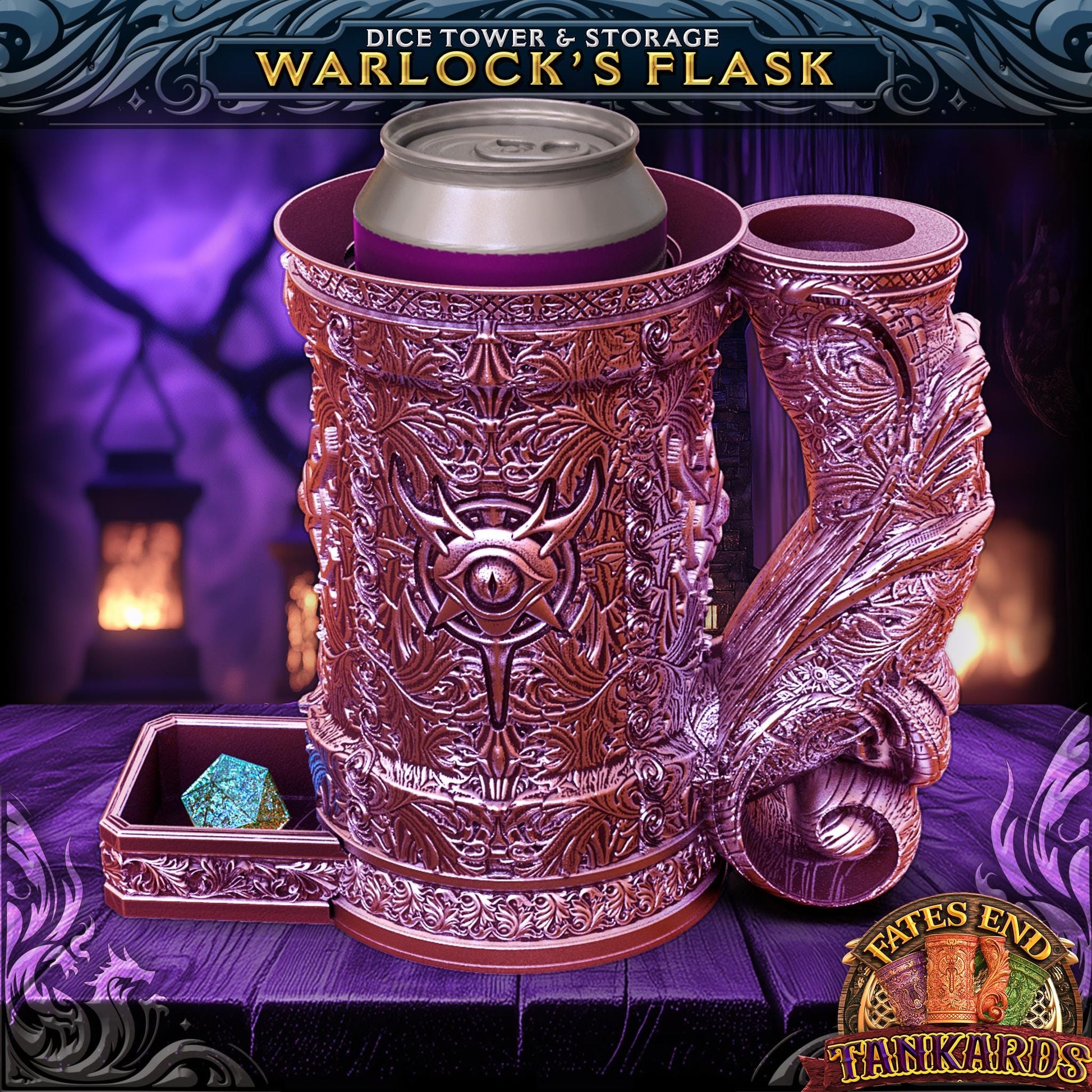 Warlock Tankard - Can Holder Dice Tower and Warlock Dice Vault | Fates End | Roleplay Games | Gamer Gift | Mug