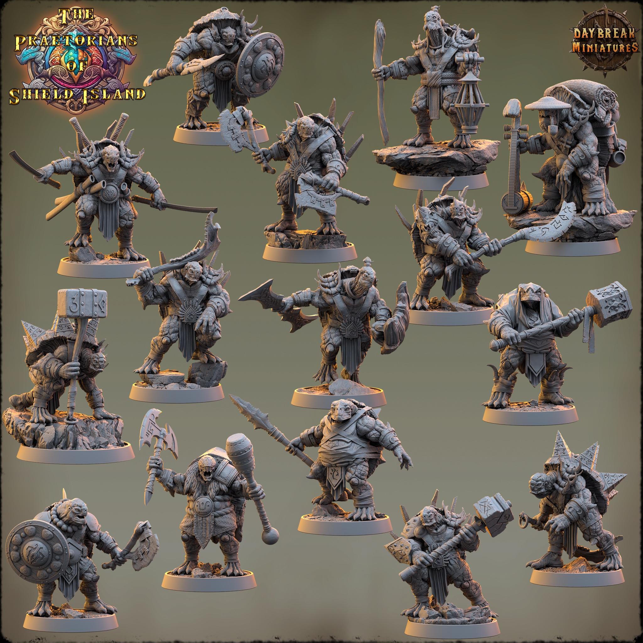 The Praetorians of Shield Island Full Set | Daybreak Miniatures | RESIN | Fantasy | Wargaming | RPG | DnD | Tortles