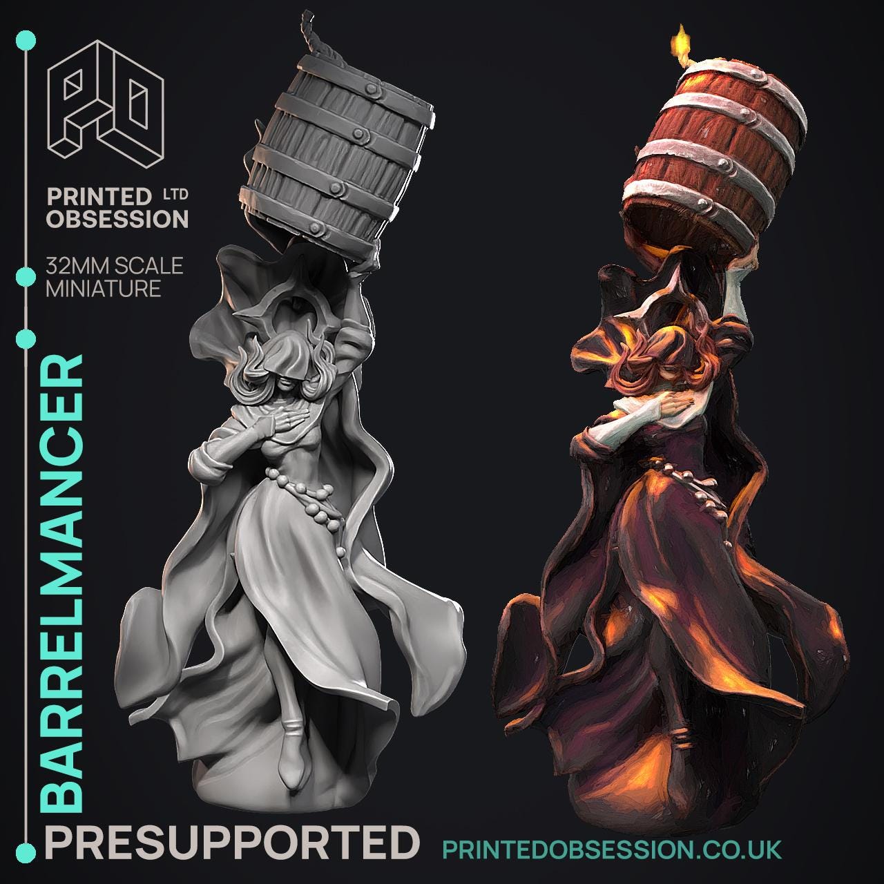 Barrel Mancer | Printed Obsession | The New Flesh | Resin | Fantasy | Horror | DnD | RPG | Tabletop | Miniature | Character Model
