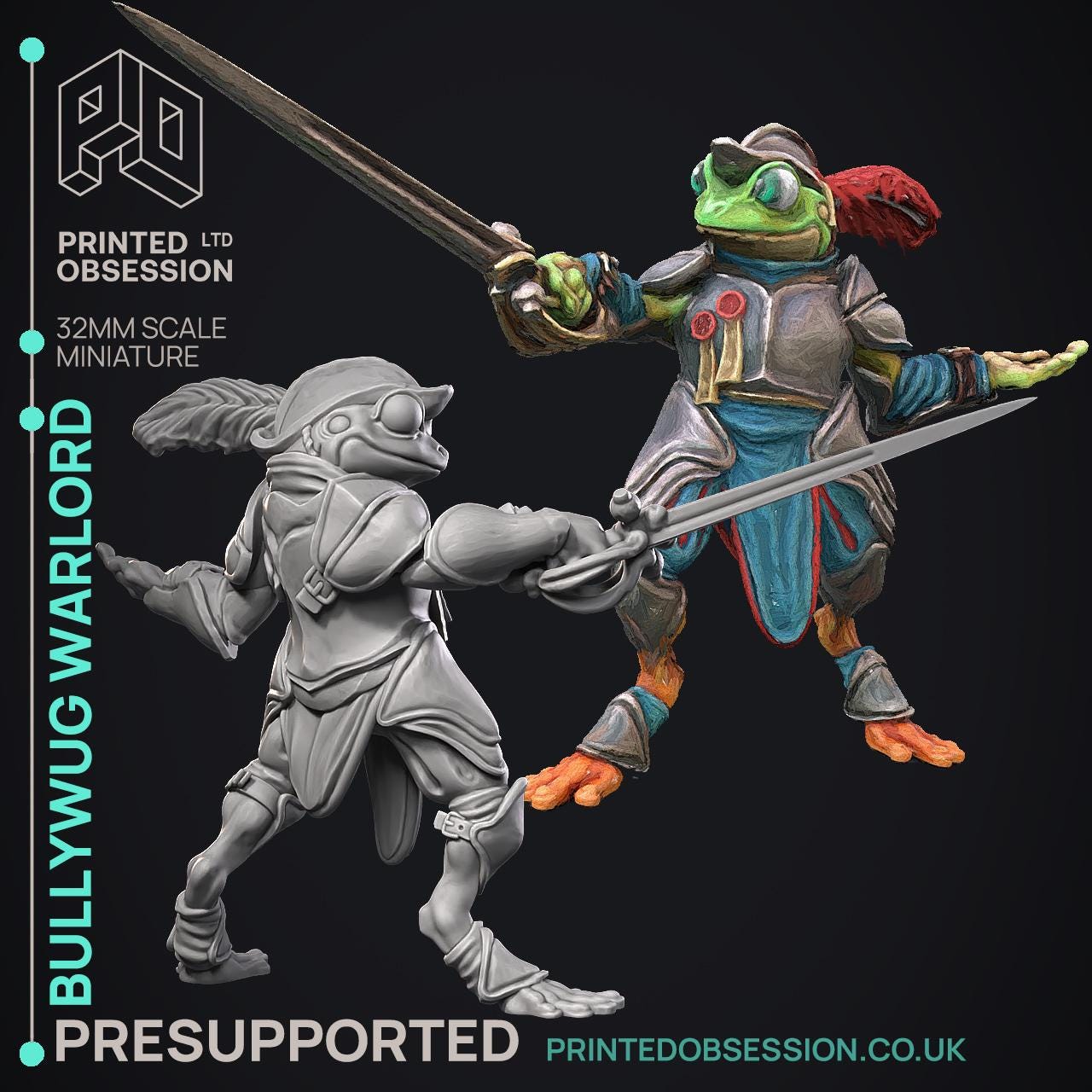 Bullywug Warlord | Printed Obsession | Random Monsters | Resin | Fantasy | Horror | DnD | RPG | Tabletop | Miniature | Character Model