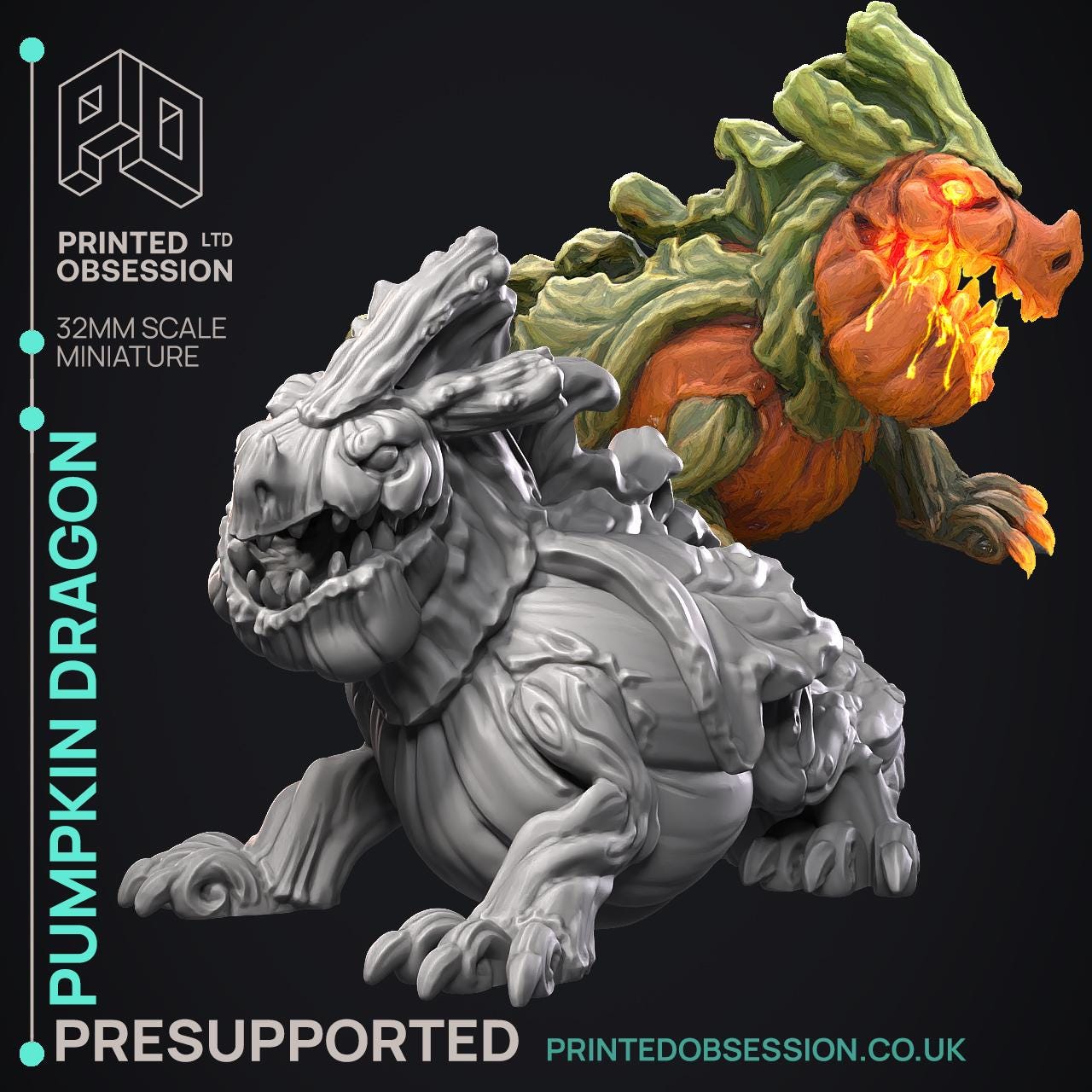 Pumpkin Dragon | Printed Obsession | Halloween Collection | Resin | Fantasy | Horror | DnD | RPG | Tabletop | Miniature | Monster Model