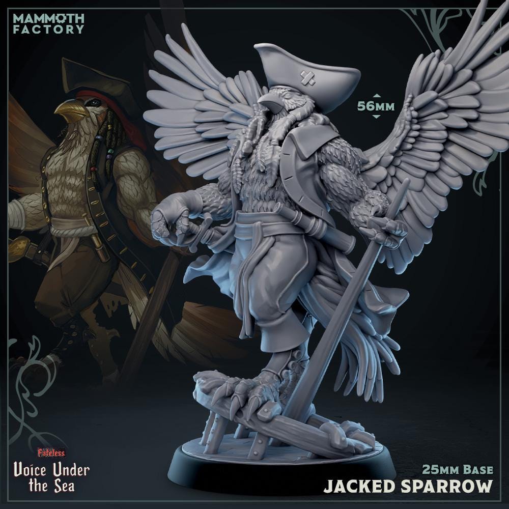Jacked Sparrow | Mammoth Factory | Voice Under the Sea | RESIN | Fantasy | DnD | RPG | Tabletop | Gaming | Miniatures | Character Model