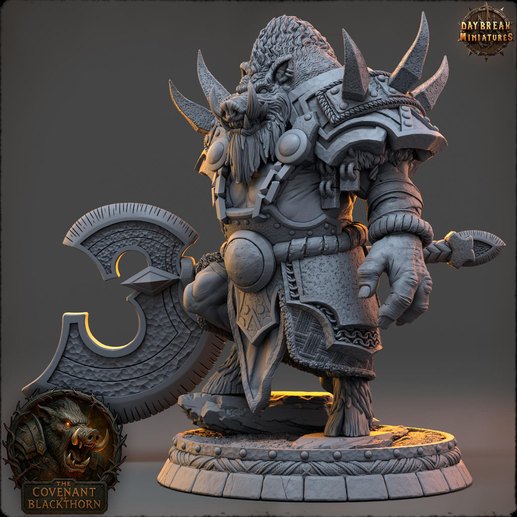 Skrenn Blacktusk | Daybreak Miniatures | Covenant of Blackthorn | RESIN| Fantasy | Horror| Wargaming | RPG | DnD | Gaming Miniature | Boar