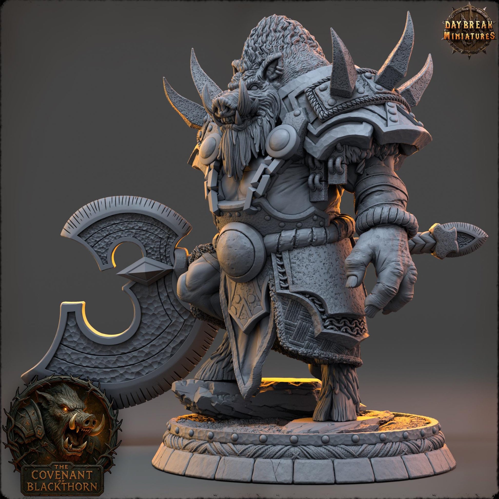 Skrenn Blacktusk | Daybreak Miniatures | Covenant of Blackthorn | RESIN| Fantasy | Horror| Wargaming | RPG | DnD | Gaming Miniature | Boar