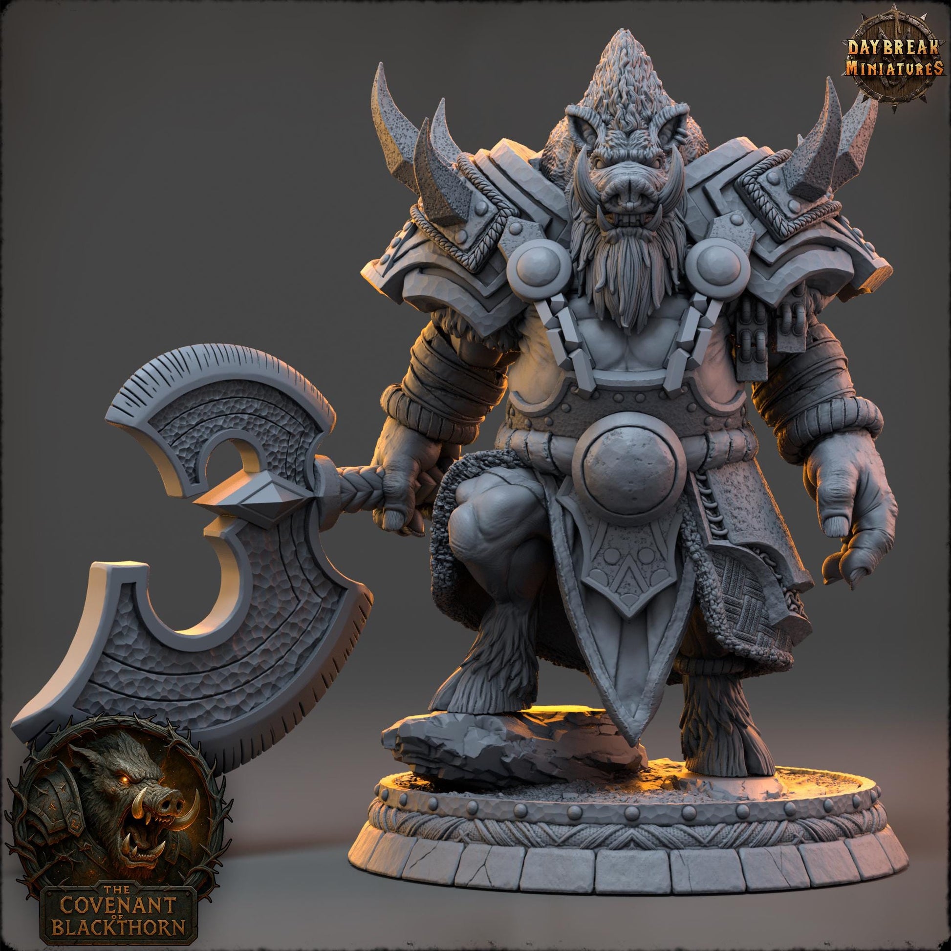 Skrenn Blacktusk | Daybreak Miniatures | Covenant of Blackthorn | RESIN| Fantasy | Horror| Wargaming | RPG | DnD | Gaming Miniature | Boar