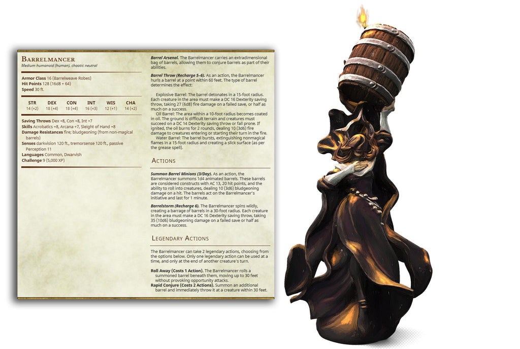 Barrel Mancer | Printed Obsession | The New Flesh | Resin | Fantasy | Horror | DnD | RPG | Tabletop | Miniature | Character Model