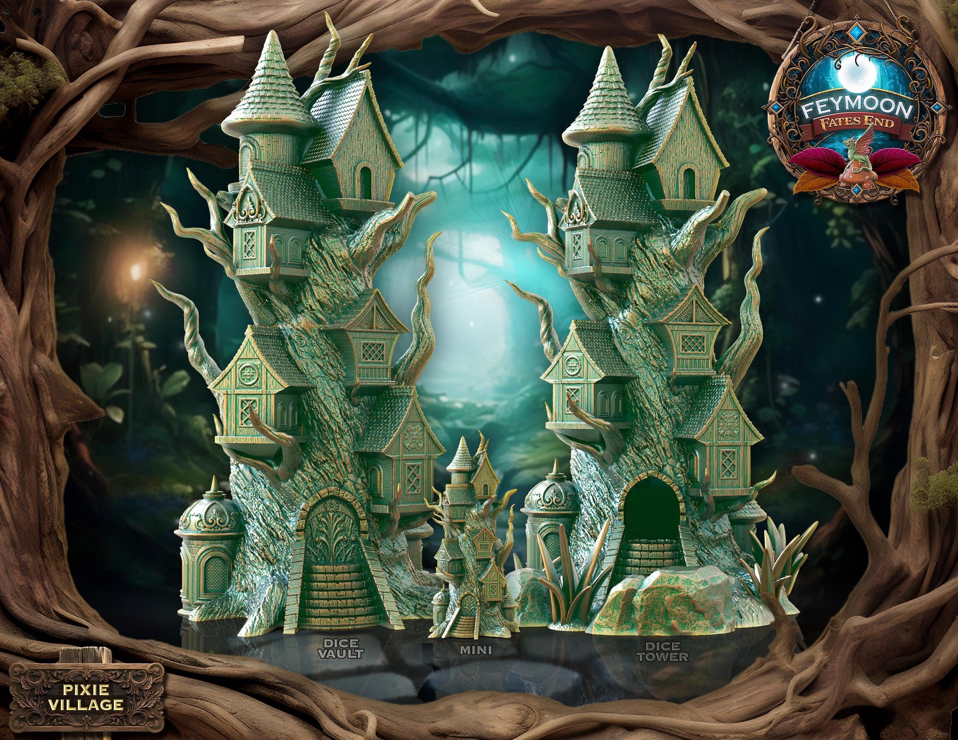 Pixie Village Dice Tower or Dice Vault | Fates End | Feymoon |  Fantasy | DnD | RPG | Tabletop | Roleplay Gaming Miniatures