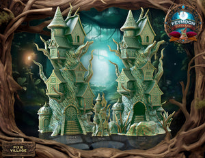 Pixie Village Dice Tower or Dice Vault | Fates End | Feymoon |  Fantasy | DnD | RPG | Tabletop | Roleplay Gaming Miniatures