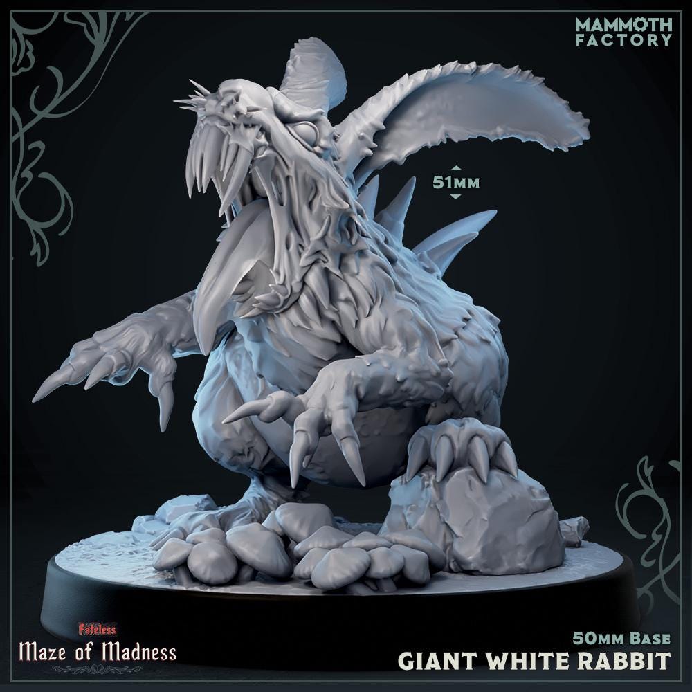 Giant White Murder Rabbit | Mammoth Factory | Maze of Madness | RESIN | Fantasy | DnD | RPG | Tabletop | Gaming Miniatures | Beast Model