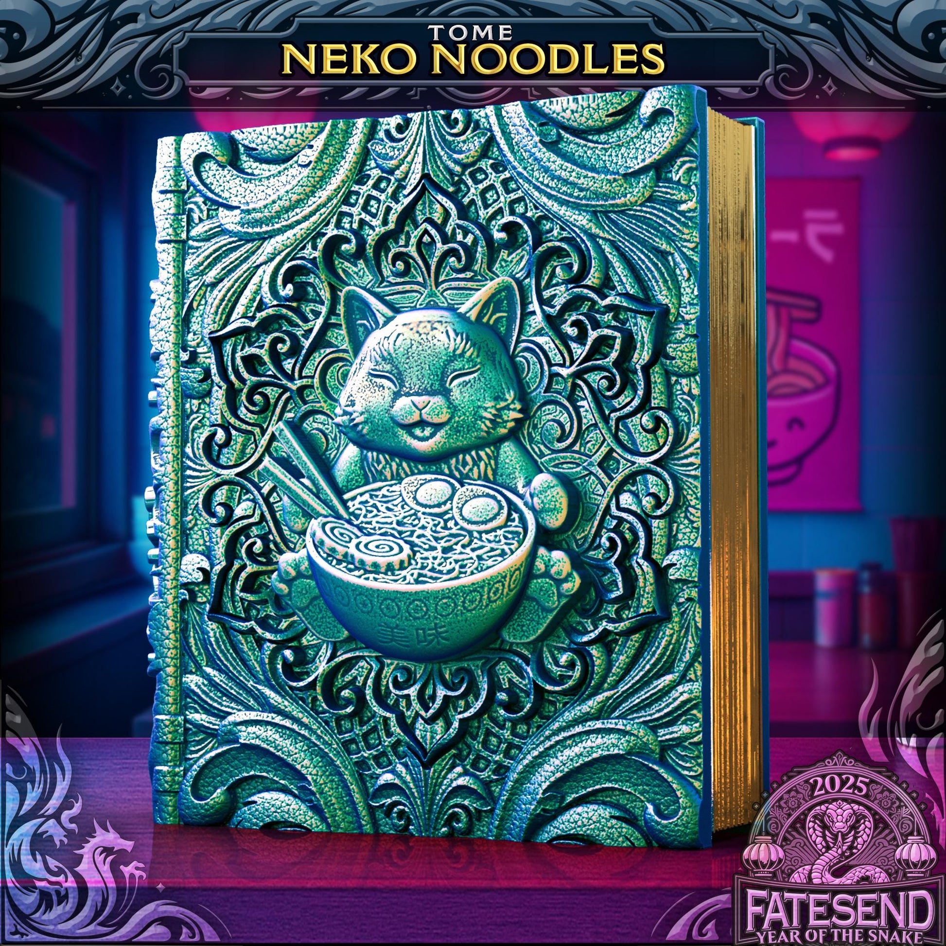 Neko Noodles Tome - Perfect for cards, dice, minis | Fates End | Fantasy | DnD | RPG | Roleplay Gaming | MTG Magic Card Box | Gamer Gift