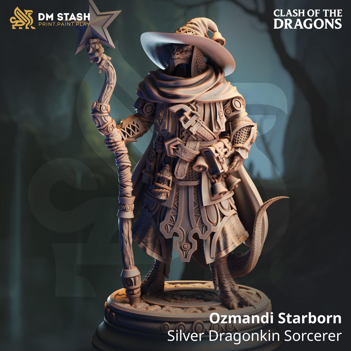 Ozmandi Starborn - Silver Dragonkin Sorcerer | DM Stash | Clash of Dragons | Fantasy | DnD | RPG | Tabletop | Gaming | Miniature