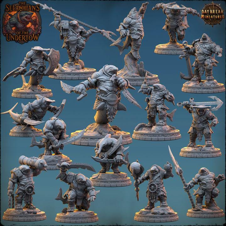 Granneth Wave-Eater | Daybreak Miniatures | Selachians of the Undertow | RESIN | Fantasy | Horror | 40K | RPG | DnD | Miniature