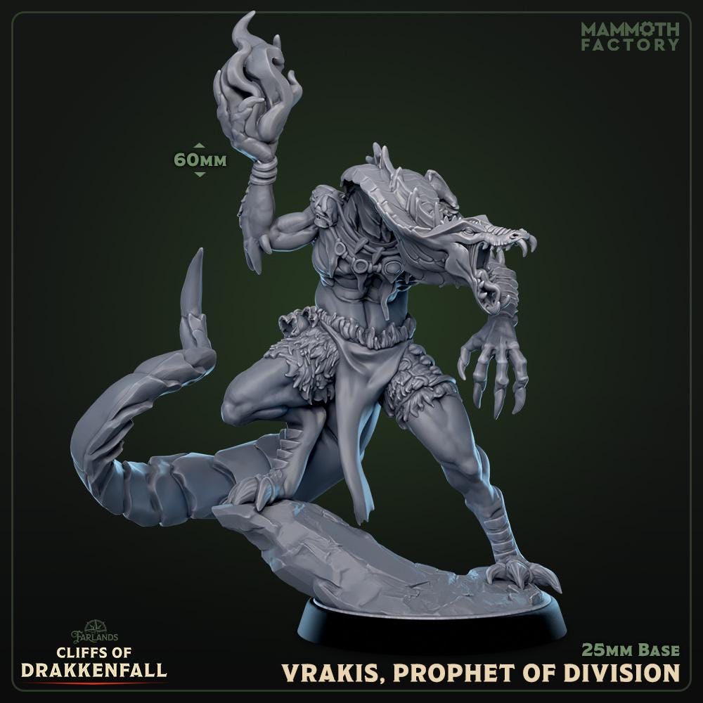 Vrakis Prophet of Division | Mammoth Factory | Cliffs of Drakkenfall | RESIN | Fantasy | DnD | RPG | Tabletop | Miniature | Snake Creature