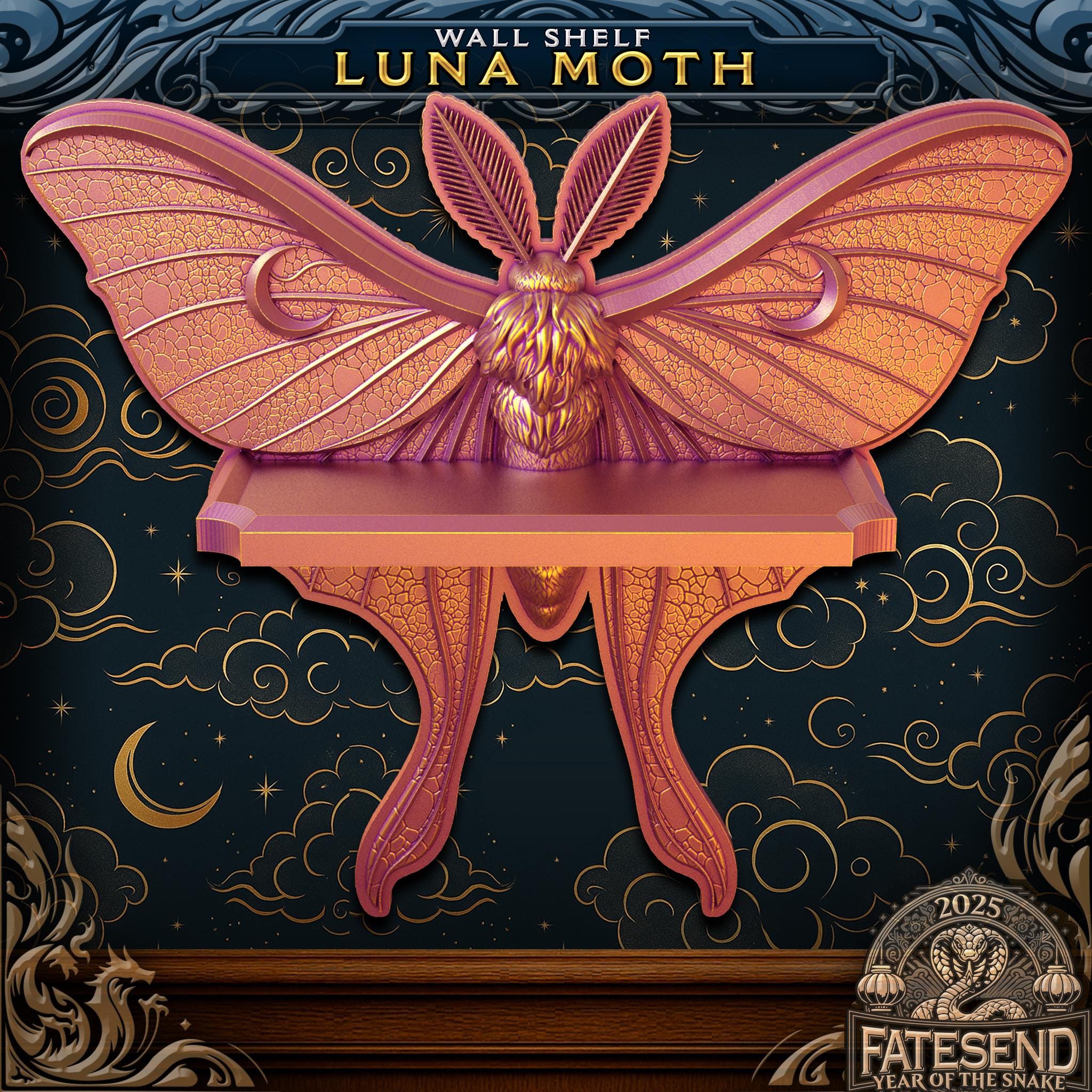 Luna Moth Mini Shelf | Fates End | Fantasy | Gamer Gift | Wall Mounted TTRPG Miniature Display