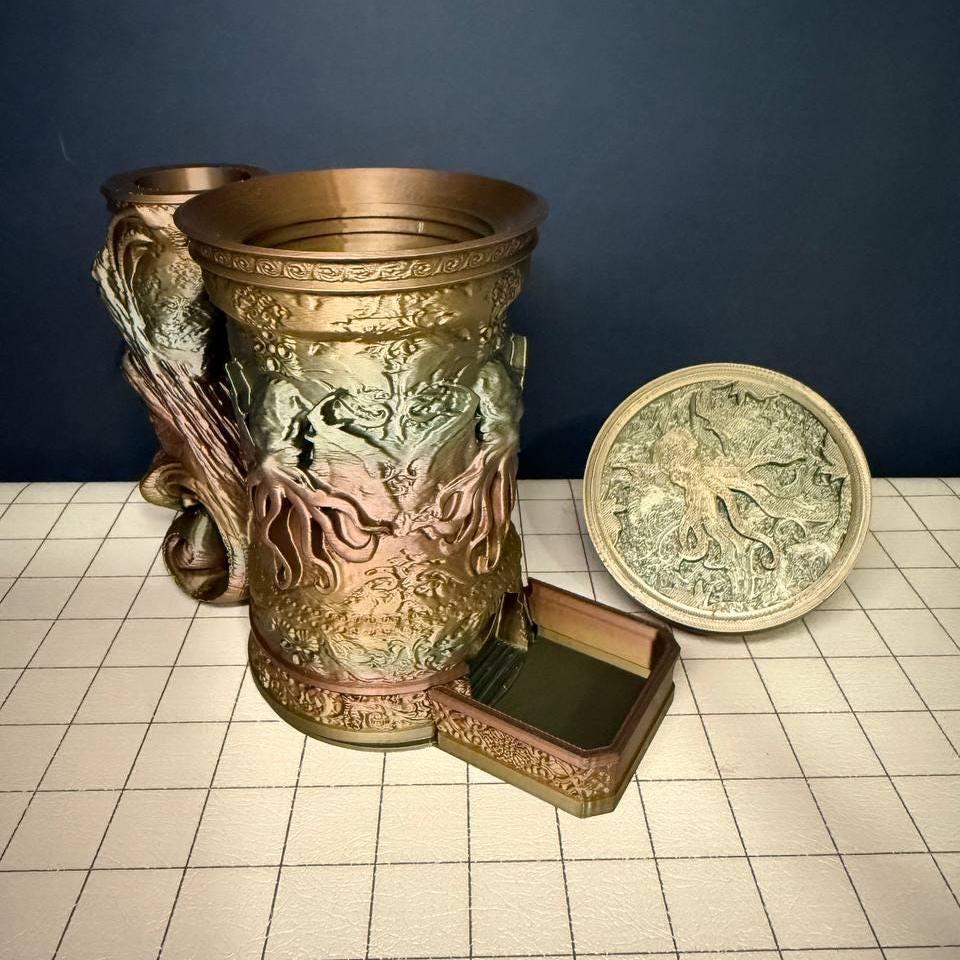 Multi Colored Lovecraftian Tankard - Can Holder Dice Tower, Dice Vault and Tome | Fates End | Roleplay Games | Gamer Gift | Mug