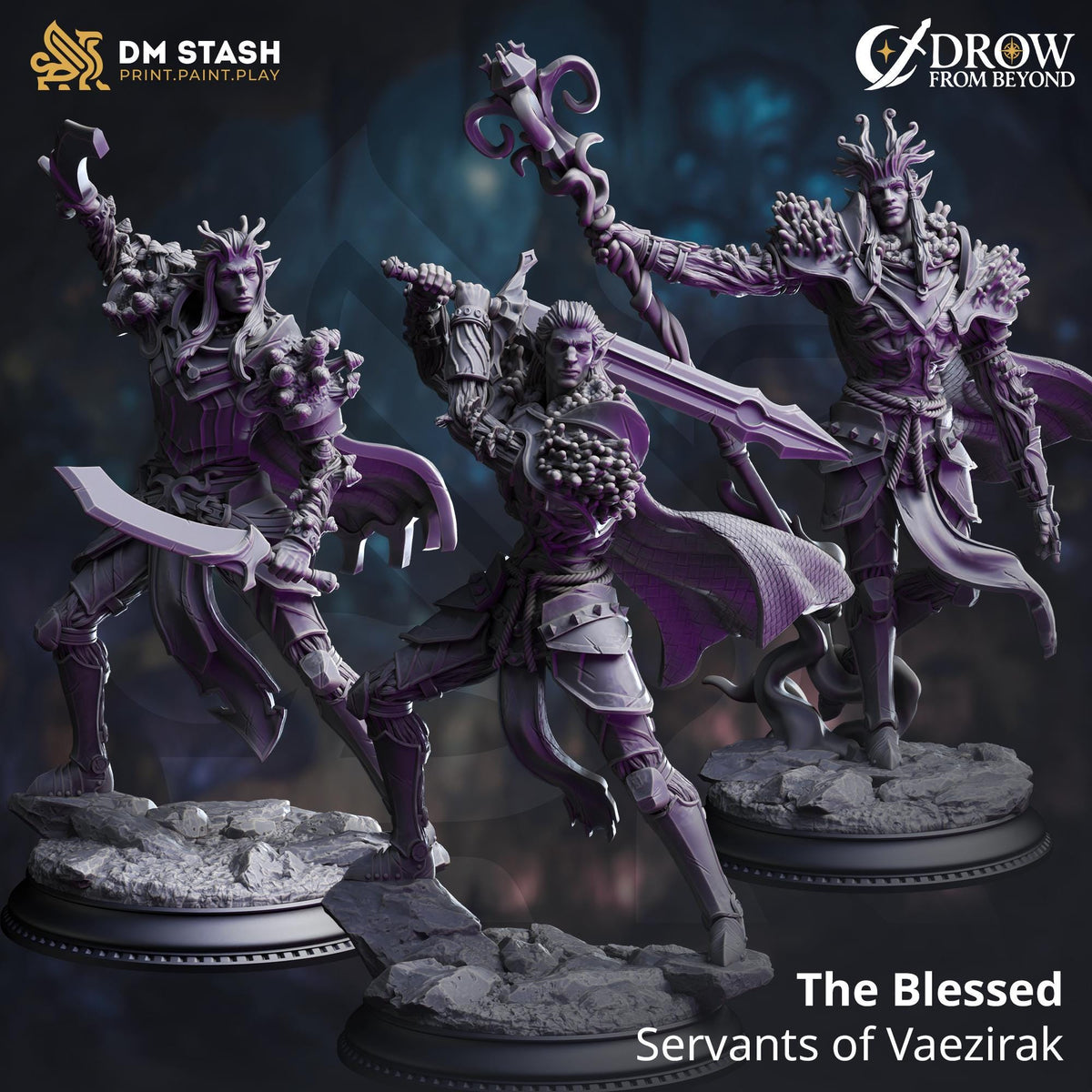 The Blessed - Servants of Vaezirak | DM Stash | Drow from Beyond | Fantasy | DnD | RPG | Tabletop | Miniature | Character