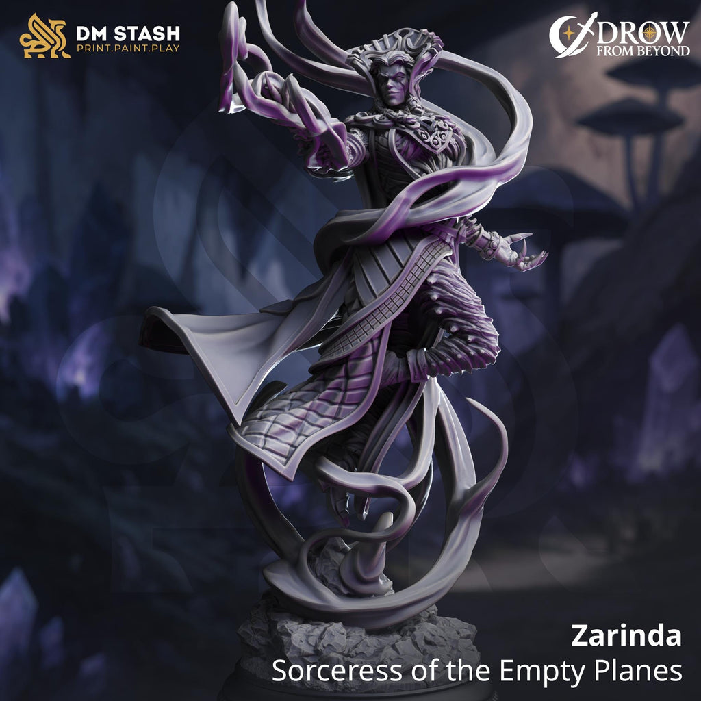 Zarinda - Sorceress of the Empty Planes | DM Stash | Drow from Beyond | Fantasy | DnD | RPG | Tabletop | Miniature | Character