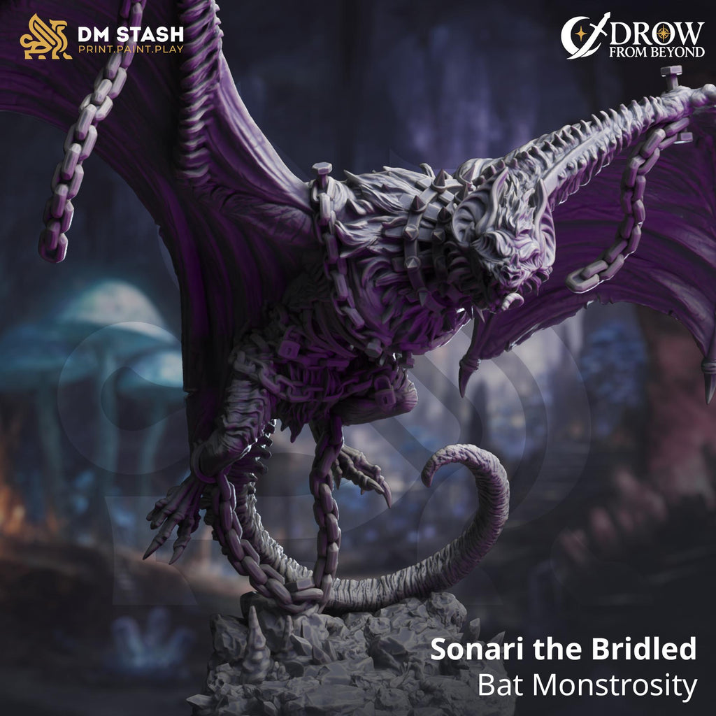 Sonari the Bridled Bat Monstrosity | DM Stash | Drow from Beyond | Fantasy | DnD | RPG | Tabletop | Miniature | Monster Model