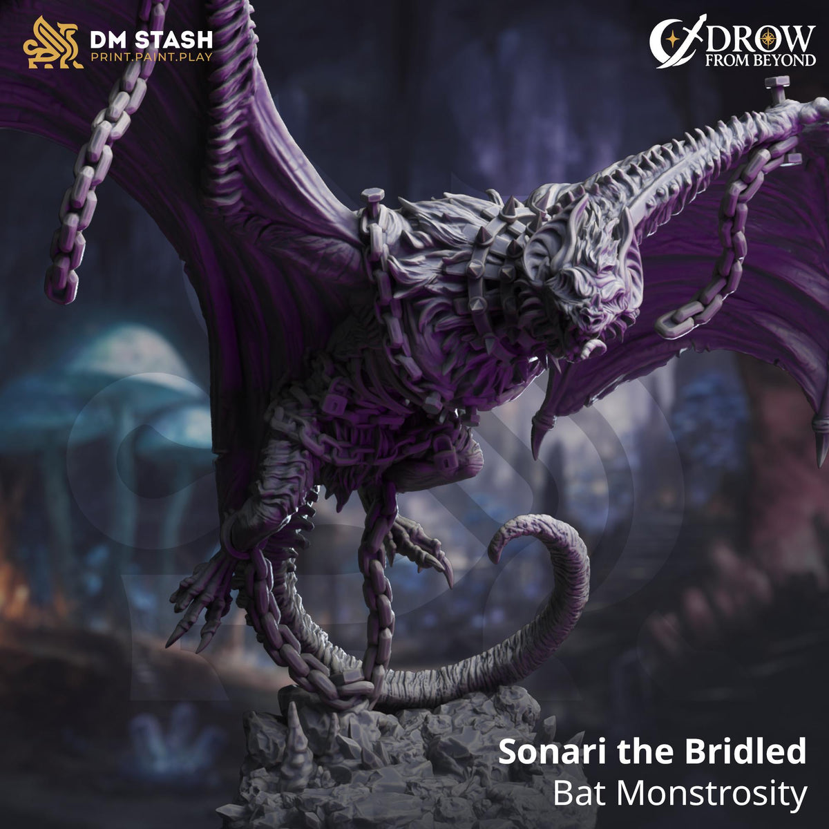 Sonari the Bridled Bat Monstrosity | DM Stash | Drow from Beyond | Fantasy | DnD | RPG | Tabletop | Miniature | Monster Model