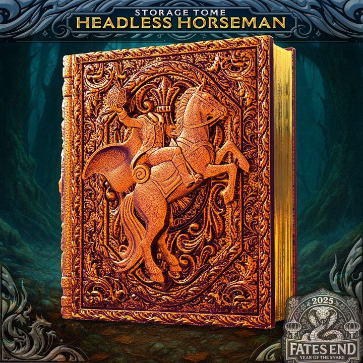 Diceless Horseman Tome - Perfect for cards, dice, and minis | Fates End | Fantasy | DnD | RPG | Roleplay | MTG Magic Card Box | Gamer Gift