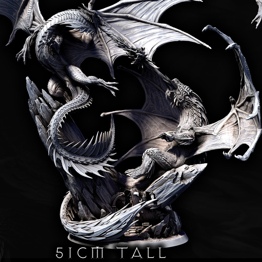 Elder Red Dragon vs Elder White Dragon Fight Diorama | Mini Monster Mayhem | Elder Dragons | RESIN | Fantasy | Horror | Wargaming | RPG | Gaming | Elder Dragon