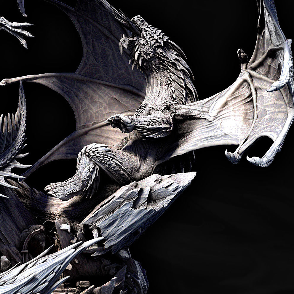 Elder Red Dragon vs Elder White Dragon Fight Diorama | Mini Monster Mayhem | Elder Dragons | RESIN | Fantasy | Horror | Wargaming | RPG | Gaming | Elder Dragon